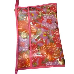 Lilly Pulitzer Floral Clear PVC Makeup Pouch Pink Trim Hibiscus Cosmetic Bag